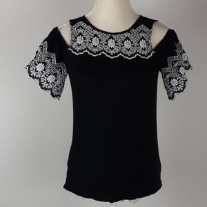 Loft cold shoulder eyelet scalloped top stretchy